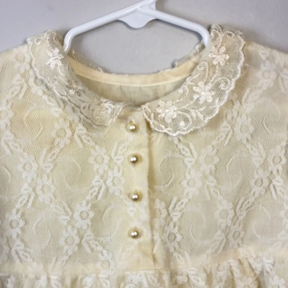 Vintage Little Precious Girls Cream‎ Lace Tiered Dress Size 4T